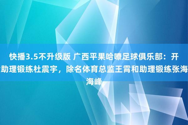 快播3.5不升级版 广西平果哈嘹足球俱乐部：开除助理锻练杜震宇，除名体育总监王霄和助理锻练张海峰