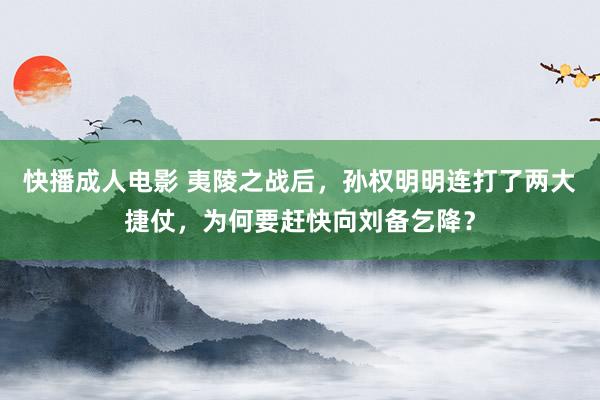 快播成人电影 夷陵之战后，孙权明明连打了两大捷仗，为何要赶快向刘备乞降？